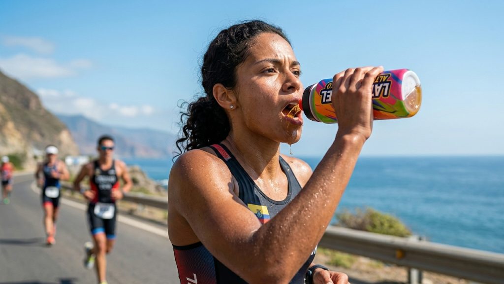 Ciclista en El Salvador bebiendo LATAM-FUEL, parte de los mejores energizantes latam para deportistas.