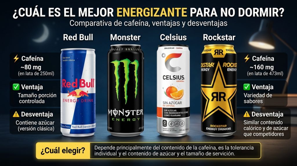 Cuál es el mejor energizante para no dormir, comparación de marcas